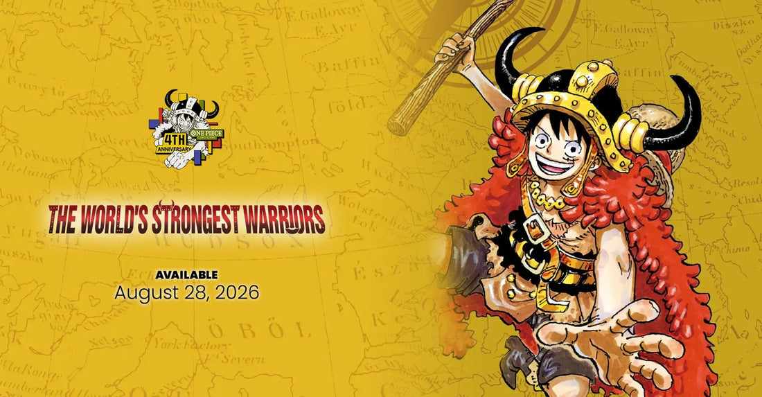 One Piece Card Game OP-17 The World's Strongest Warriors, 4th anniversary set art with Monkey D. Luffy in Elbaf gear, available 28 August 2026