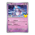 Pokemon TCG 30th Celebration Mewtwo 063/128 store promo card with the What's Your Favorite sticker and the Pikachu 30 stamp
