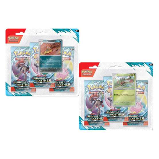Pokemon TCG Journey Together three-booster blister, assorted promo (Scrafty or Yanmega)