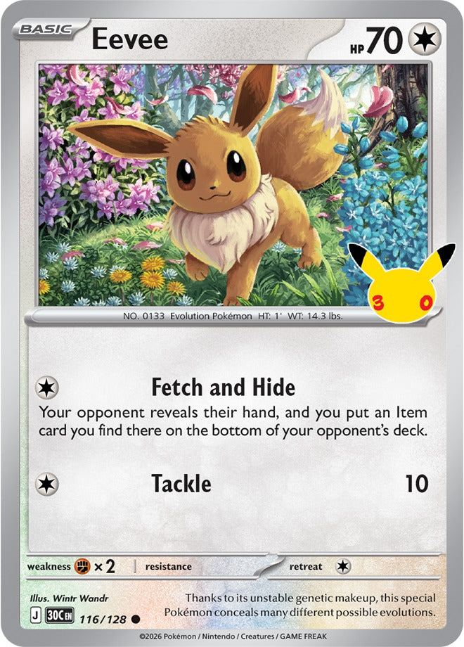 One of the 30 Pikachu rare cards from Pokemon TCG 30th Celebration, one included in every booster pack