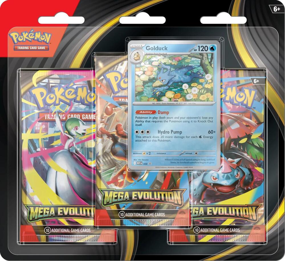 Pokemon TCG Mega Evolution 3-Booster Blister with Golduck promo card (MEP 008), included in the bundle