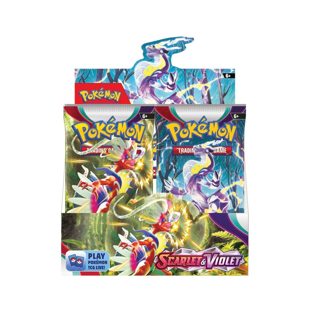Scarlet & Violet Booster Box front, Koraidon and Miraidon packs