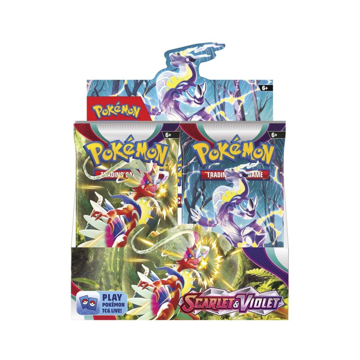 Scarlet & Violet Booster Box front, Koraidon and Miraidon packs