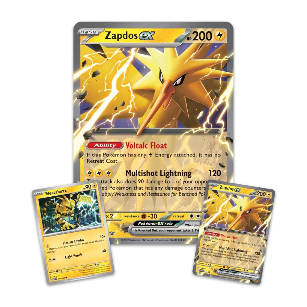 Zapdos ex oversize foil card with Zapdos ex promo and Electabuzz foil, 151 Zapdos ex Box