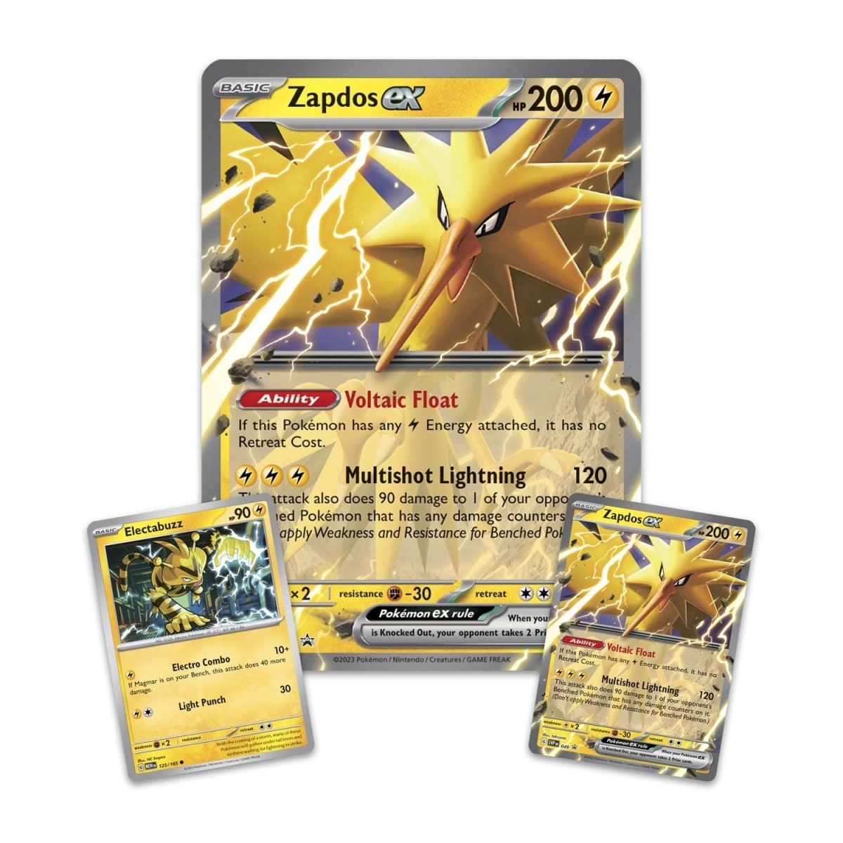 Zapdos ex oversize foil card with Zapdos ex promo and Electabuzz foil, 151 Zapdos ex Box