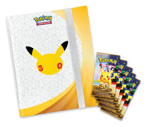 30th Celebration Binder Collection contents: the 9-pocket Pikachu binder and 5 booster packs