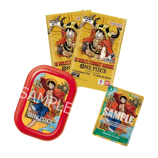 Mini Case Set TS-03 contents: red Monkey.D.Luffy mini case, Luffy promo card and two OP-17 booster packs