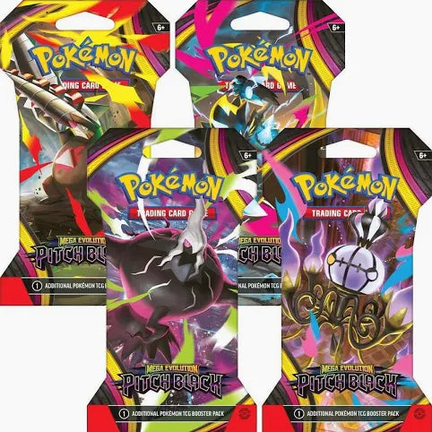 Pitch Black sleeved booster packs showing the different pack artwork designs available