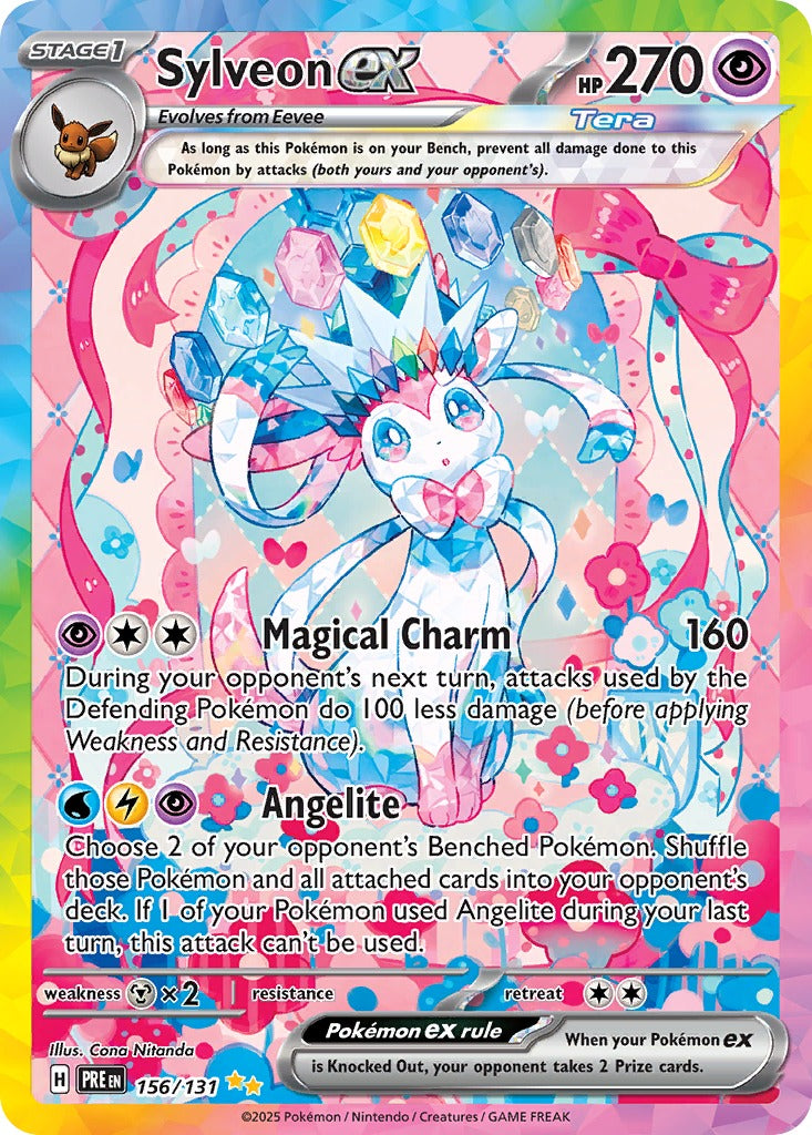 Sylveon ex special illustration rare from Pokemon TCG Prismatic Evolutions, example pull not guaranteed