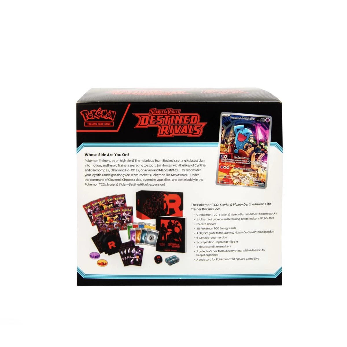 Destined Rivals Elite Trainer Box back panel listing the full contents