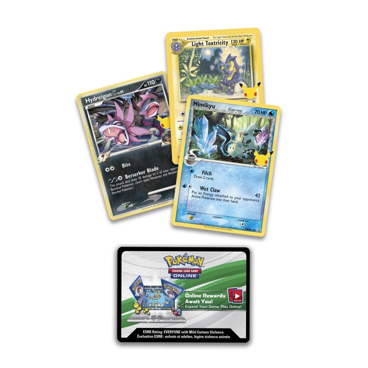 Celebrations Collector Chest foil promo cards: Mimikyu delta, Light Toxtricity and Hydreigon C