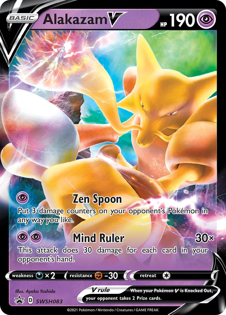 Alakazam V SWSH083 foil promo card included in the Pokemon TCG Alakazam V Box