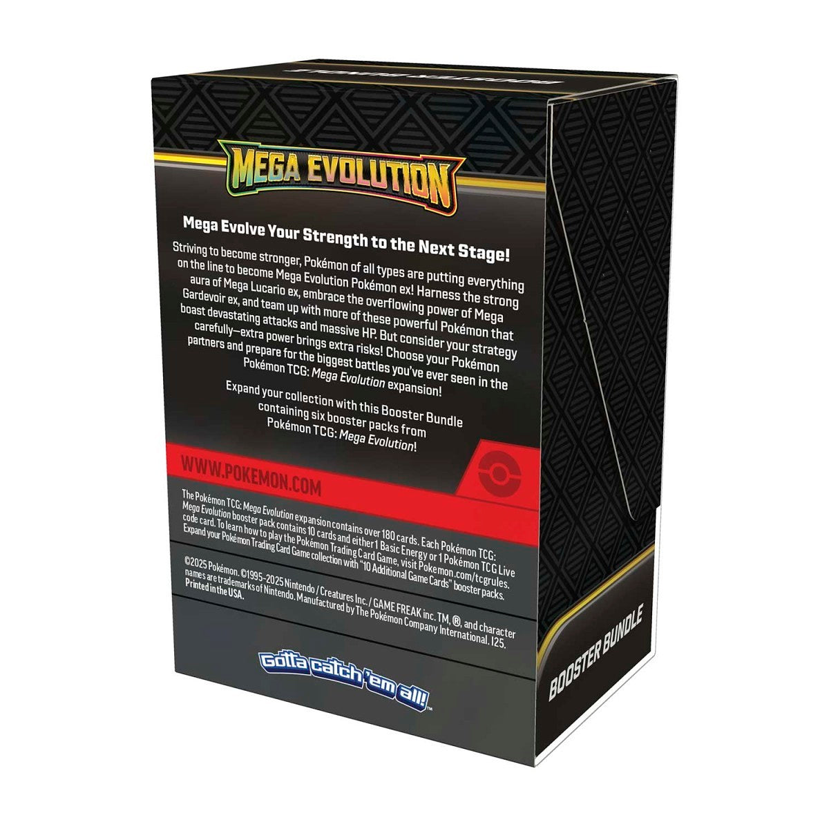 Back of the Mega Evolution Booster Bundle box with set details and contents