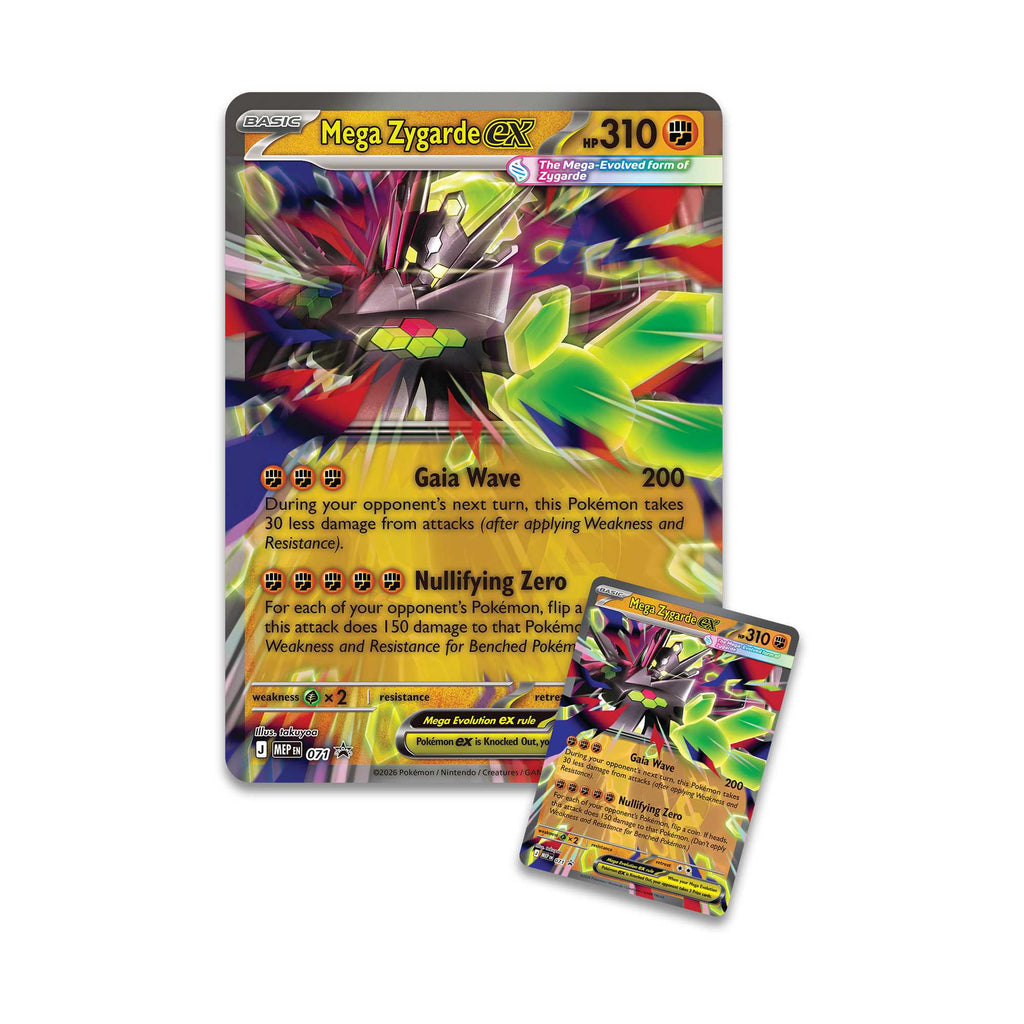 Mega Zygarde ex foil promo card and oversize lenticular card included in the Premium Collection