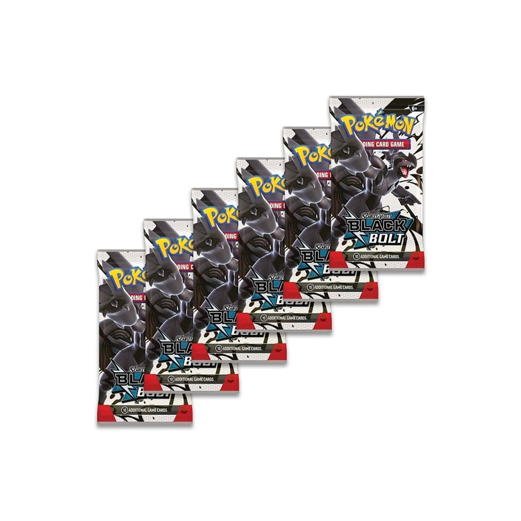 Six Scarlet and Violet Black Bolt booster packs from the bundle