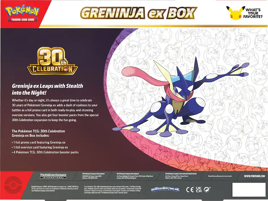 Pokemon TCG 30th Celebration Greninja ex Box back