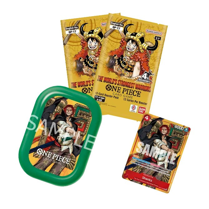 Mini Case Set TS-03 contents: green Shanks mini case, Shanks promo card and two OP-17 booster packs