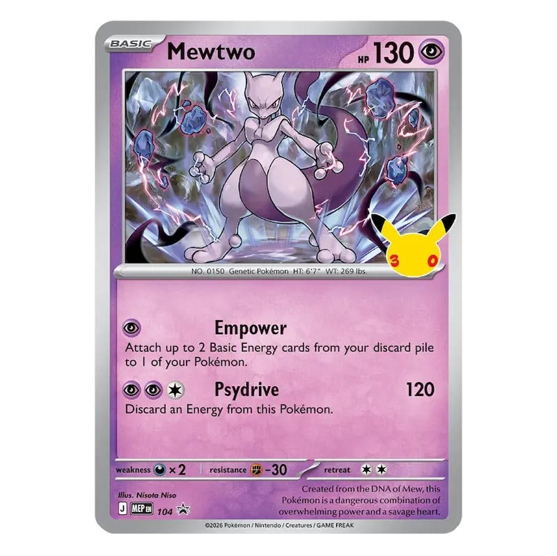 Foil Mewtwo promo card from the 30th Celebration Figure Collection Mewtwo version