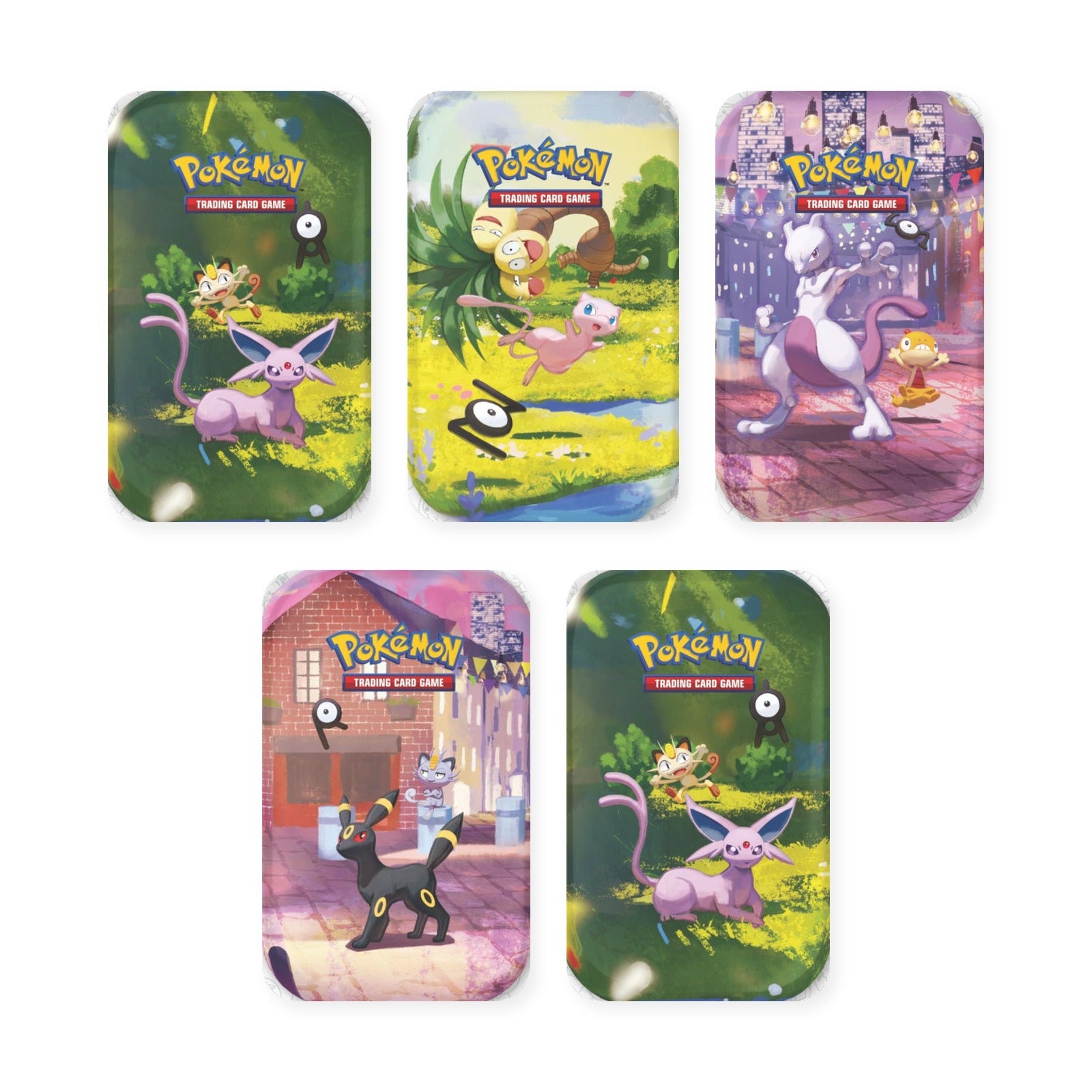 Bundle of five assorted Pokemon TCG 30th Celebration Mini Tins - individual loose tins, not a sealed display