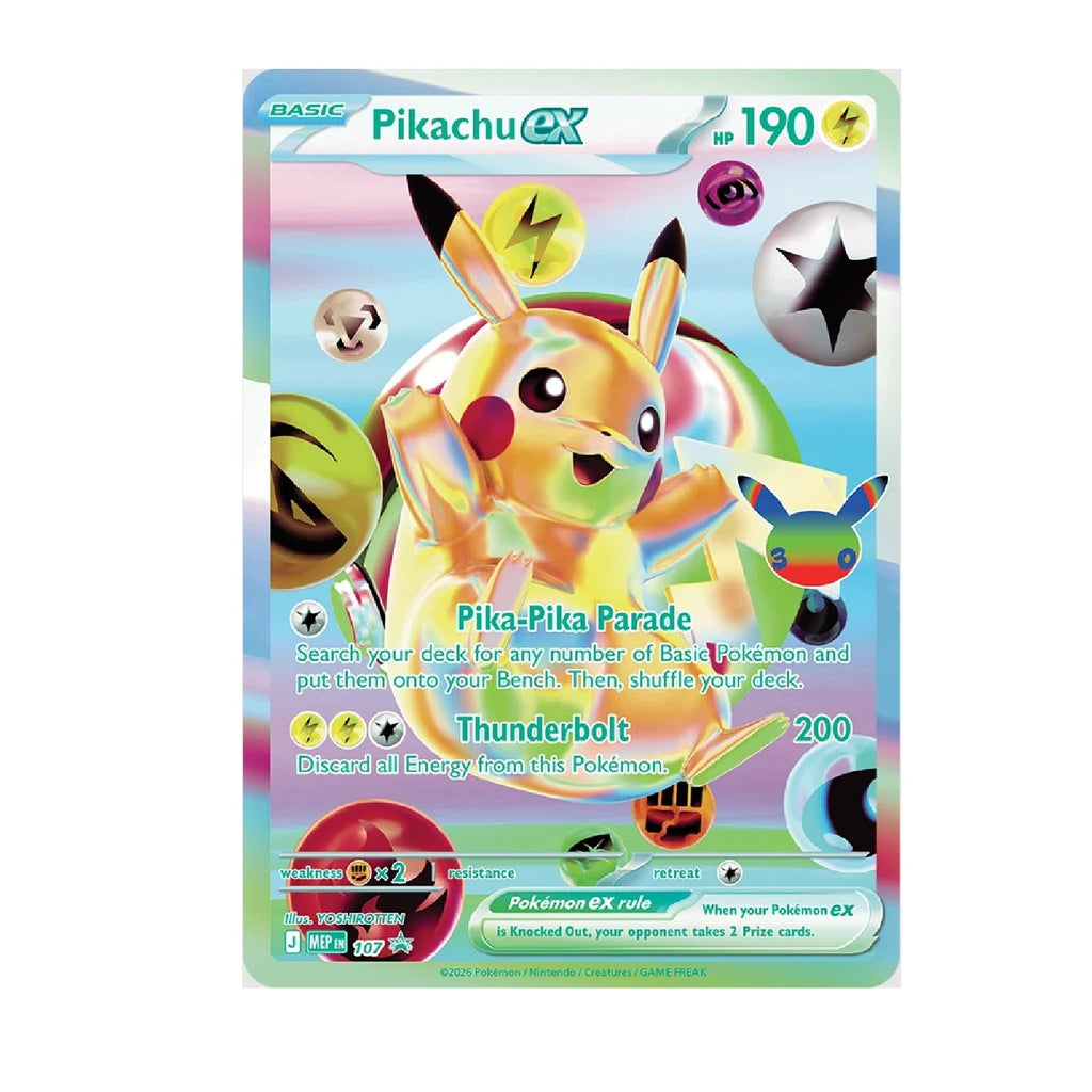 Pokemon TCG 30th Celebration Day Pikachu ex promo card close-up