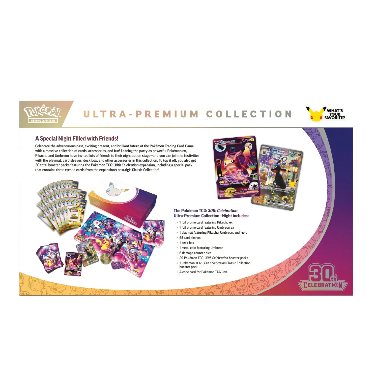 Pokemon TCG 30th Celebration Night Ultra-Premium Collection packaging back