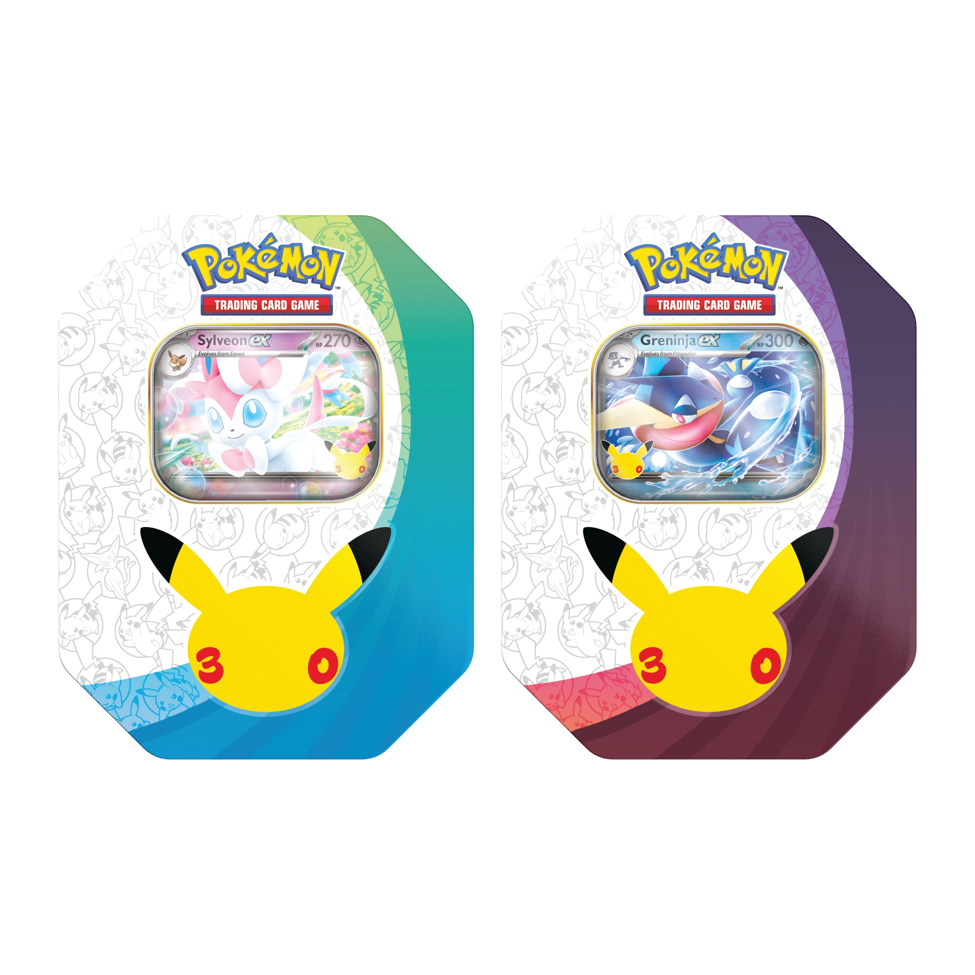 Pokemon TCG 30th Celebration ex Tin assorted, Sylveon ex and Greninja ex sealed tins