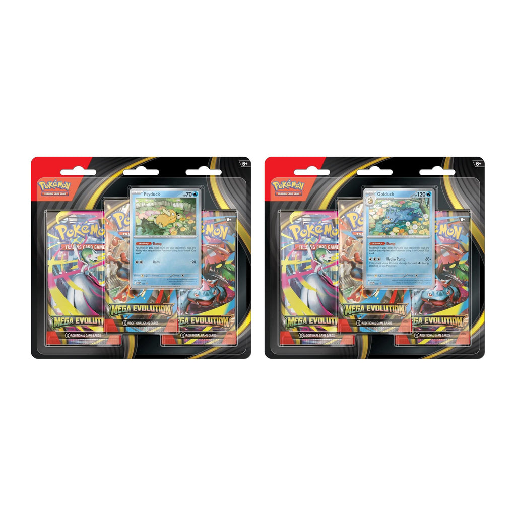 Pokemon TCG Mega Evolution 3-Booster Blister bundle, both sealed blisters: Psyduck promo and Golduck promo