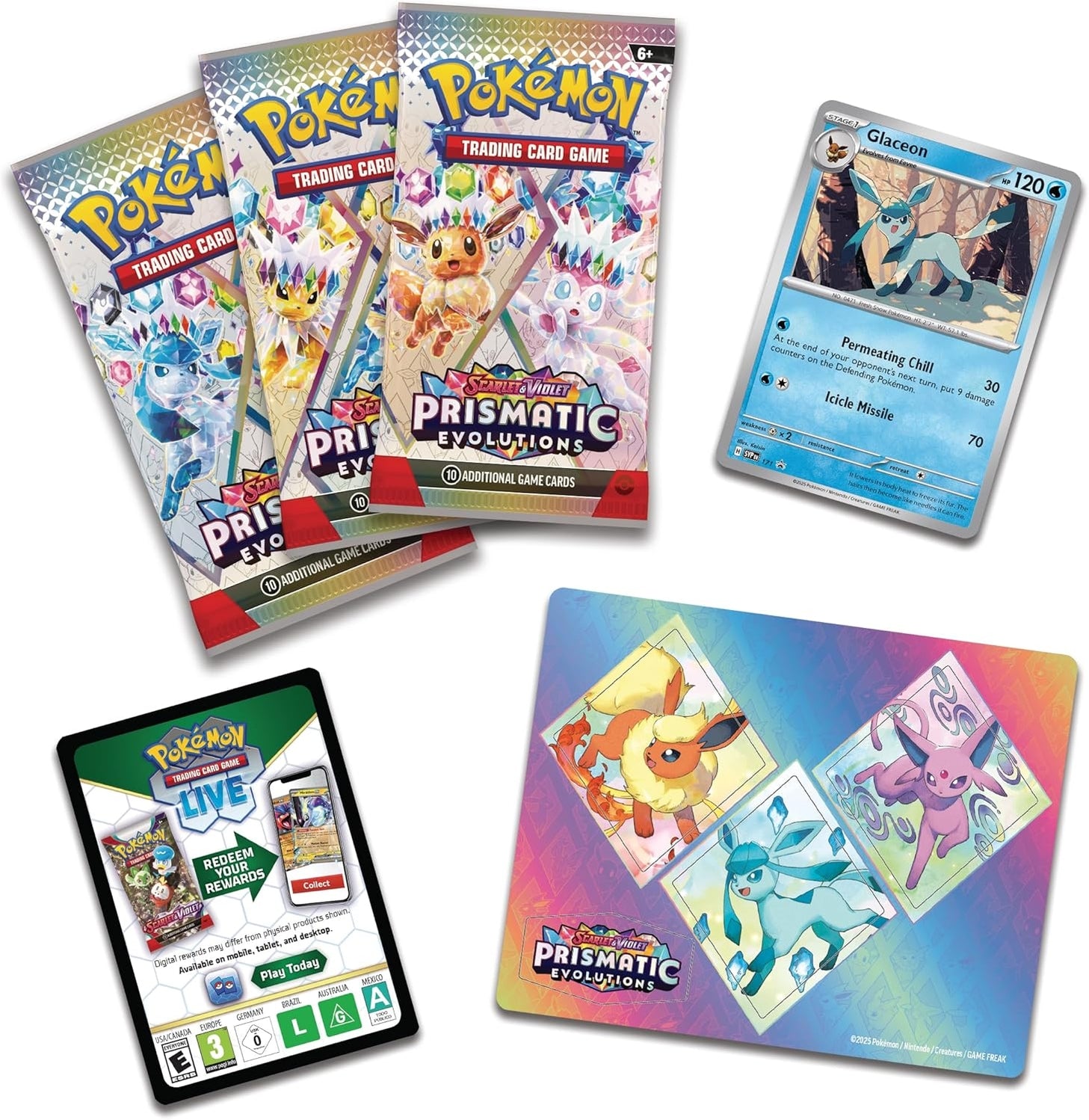 Pokemon TCG Prismatic Evolutions Glaceon Tech Sticker Collection Contents