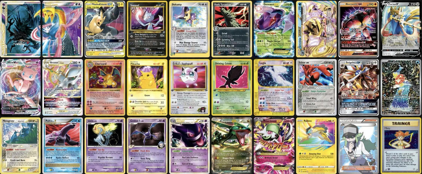 The 30-card Pokemon TCG 30th Celebration Classic Collection lineup including Charizard, Crystal Lugia and Magikarp