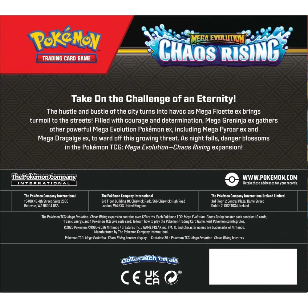 Pokémon Trading Card Game Mega Evolution Chaos Rising packaging back