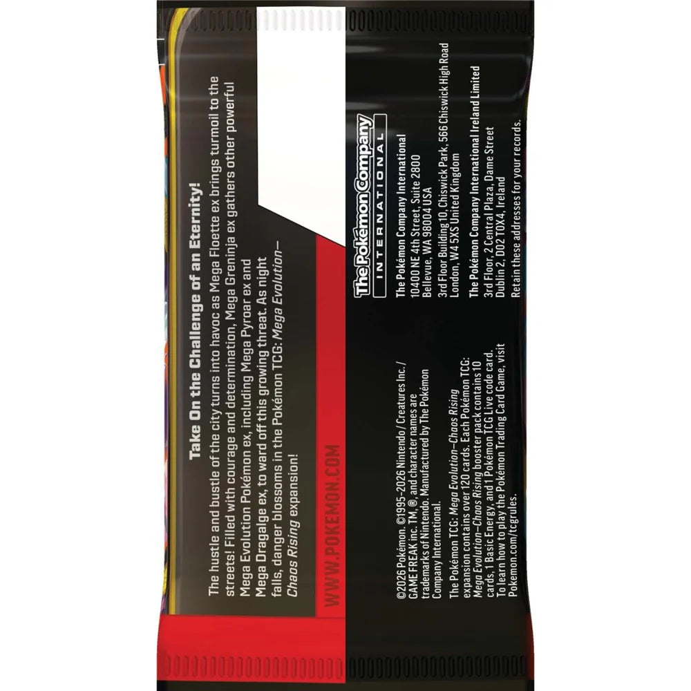Trading card game booster pack with text and branding on a white background