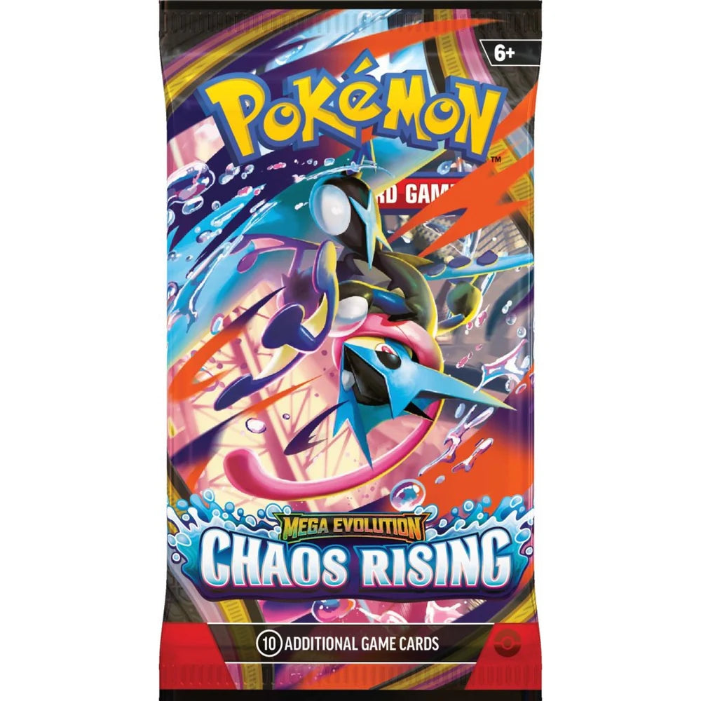 Pokémon Mega Evolution Chaos Rising trading card game pack on a white background