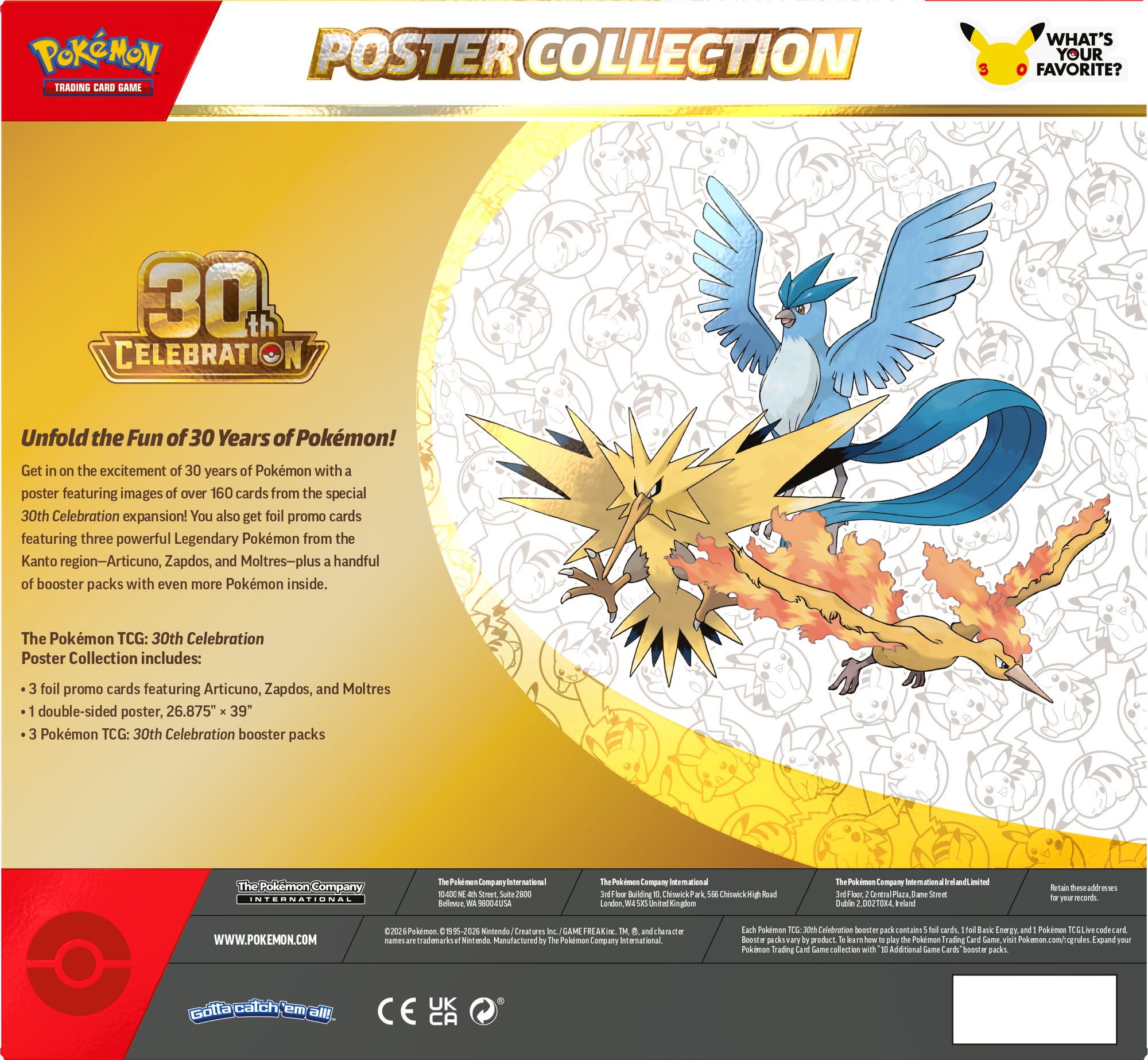 Pokemon TCG 30th Celebration Poster Collection box back with contents list