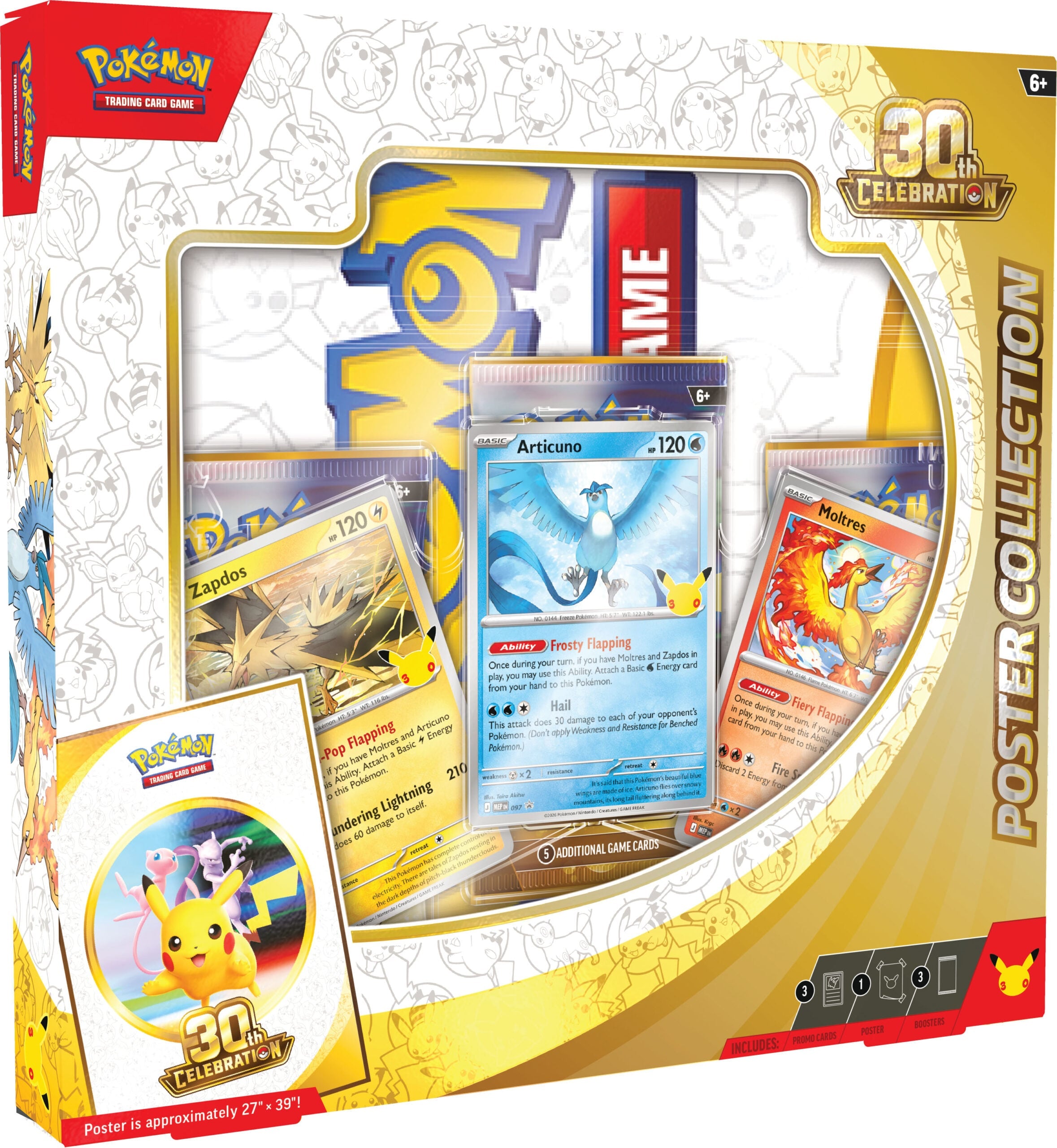 Pokemon TCG 30th Celebration Poster Collection box with Articuno, Zapdos and Moltres promo cards