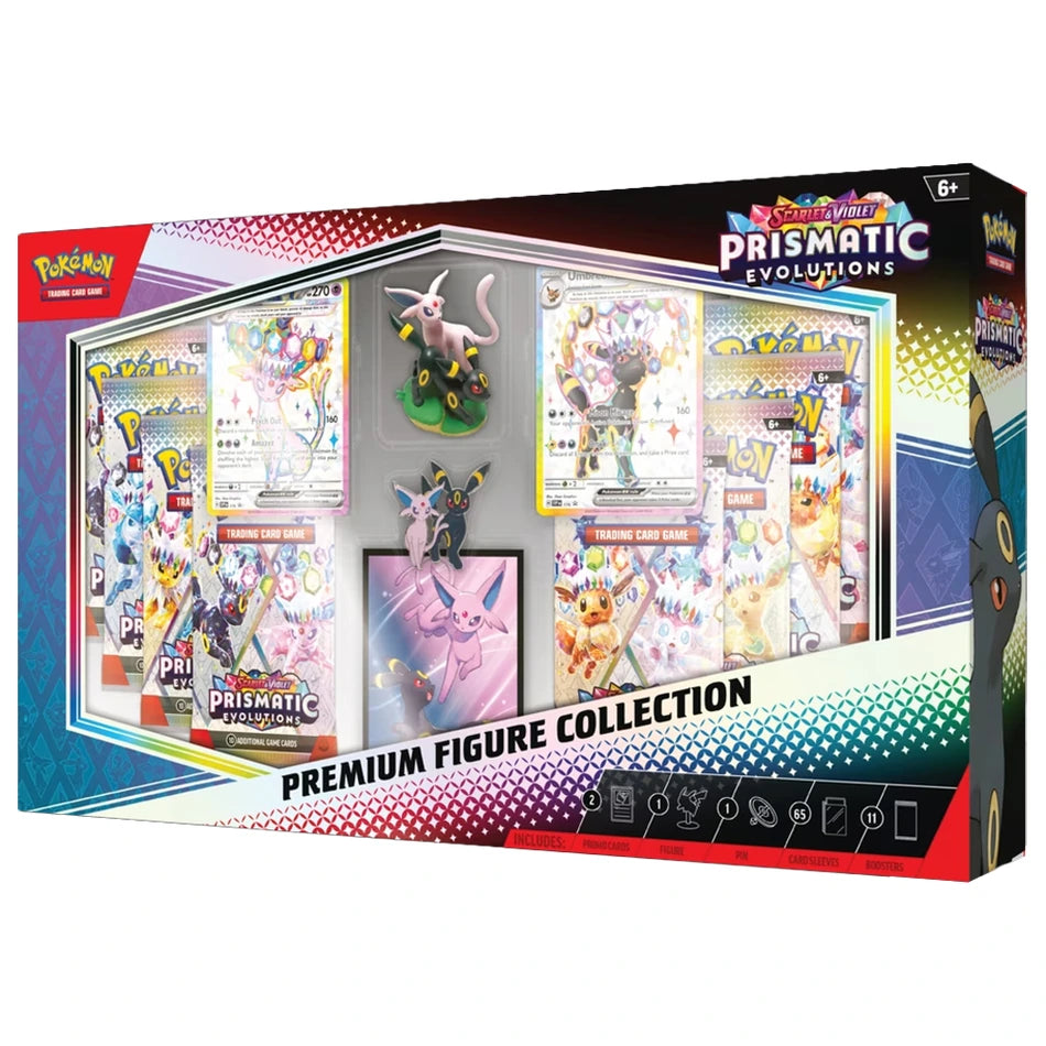 Pokemon TCG Prismatic Evolutions Premium Figure Collection box — angled view