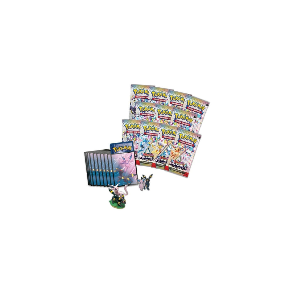 Pokemon TCG Prismatic Evolutions Premium Figure Collection box contents
