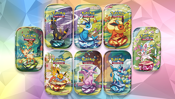 Pokemon TCG Prismatic Evolutions Mini Tins - eight Eeveelution artworks