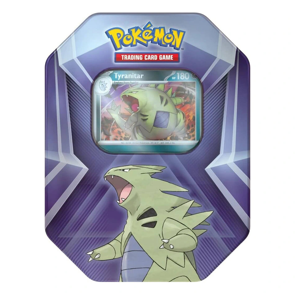 Triple Whammy Tin. Tyranitar evolution line foil promos