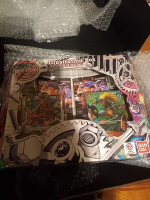 One Piece TCG Illustration Box unwrapped from bubble wrap inside its shipping box